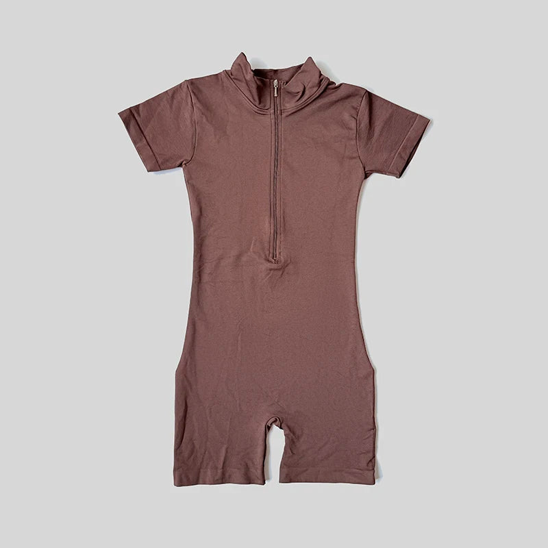 Summer Short Sleeve Zipper Jumpsuit